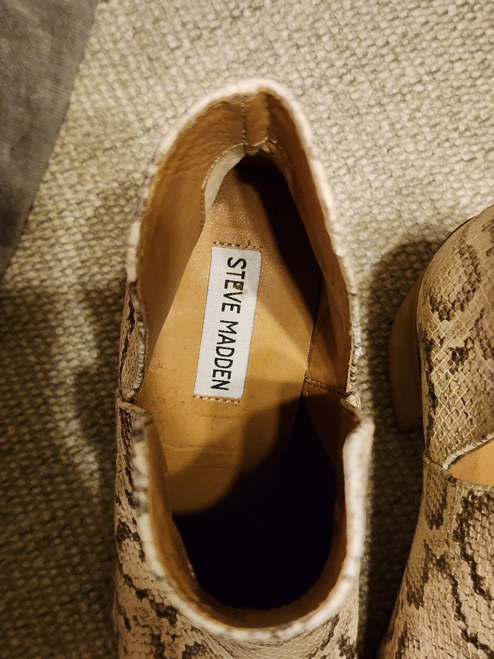 Steve Madden Taupe Snake-Print Cutout Ankle Boots - Picture 2 of 6